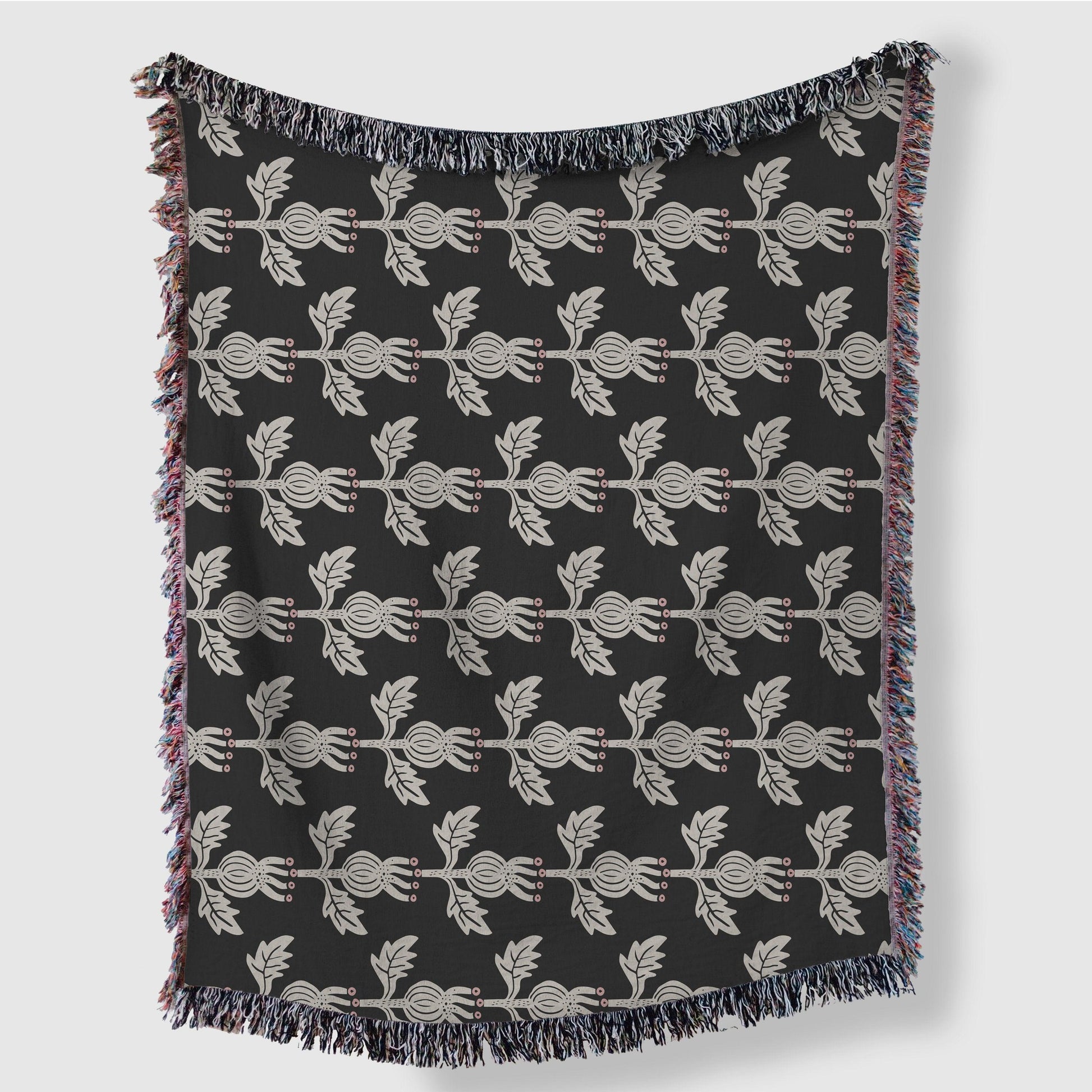 Black And Beige Thistle Pattern Woven Cotton Blankets