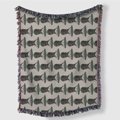 Baobab Pattern Beige Green Black Woven Cotton Blankets