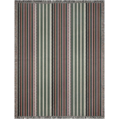 Cool Earth Tones Boho Geometric Stripes Woven Cotton Throw Blankets
