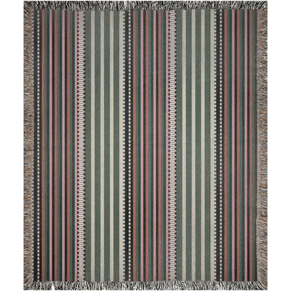 Cool Earth Tones Boho Geometric Stripes Woven Cotton Throw Blankets