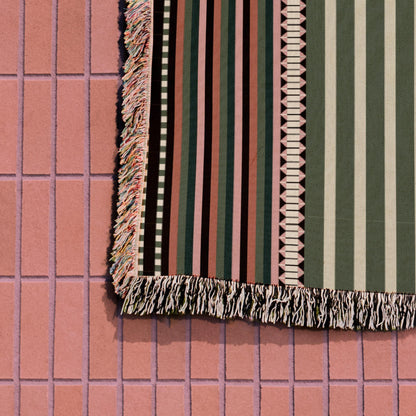 Cool Earth Tones Boho Geometric Stripes Woven Cotton Throw Blankets