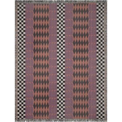 Checker And Diamonds Purple And Orange Boho Woven Cotton Throw Blankets