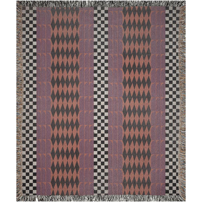 Checker And Diamonds Purple And Orange Boho Woven Cotton Throw Blankets