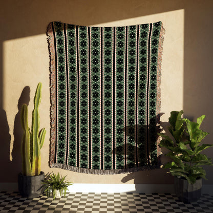 Green And Pink Floral Scandi Striped Woven Cotton Throw Blankets