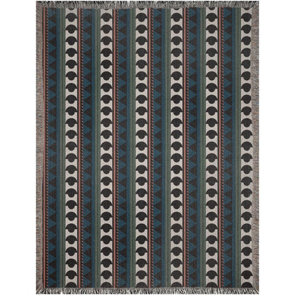 Blue Green And Orange Boho Geometric Striped Woven Cotton Throw Blankets