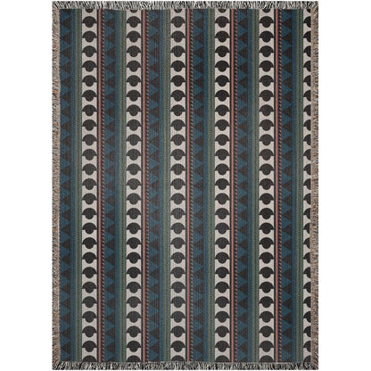 Blue Green And Orange Boho Geometric Striped Woven Cotton Throw Blankets