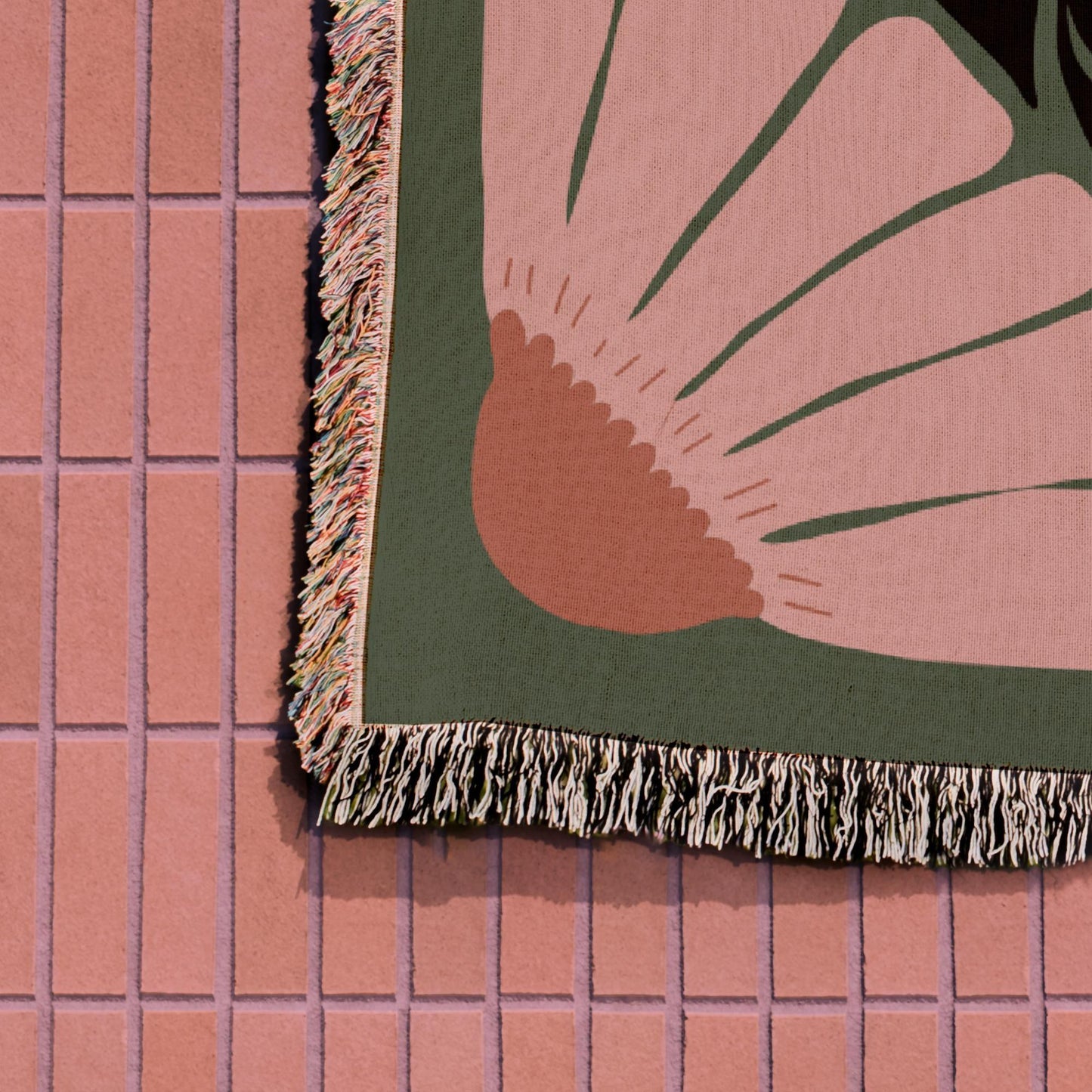 Green And Pink Matisse Flowers Woven Cotton Throw Blankets