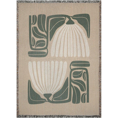 Beige Green 60s Hippie Matisse Floral Woven Blankets
