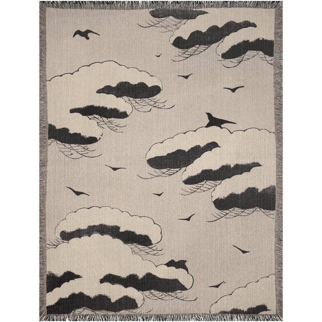 Birds And Clouds Vintage Woven Cotton Throw Blankets