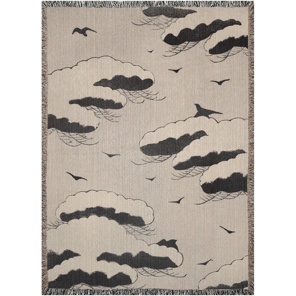 Birds And Clouds Vintage Woven Cotton Throw Blankets