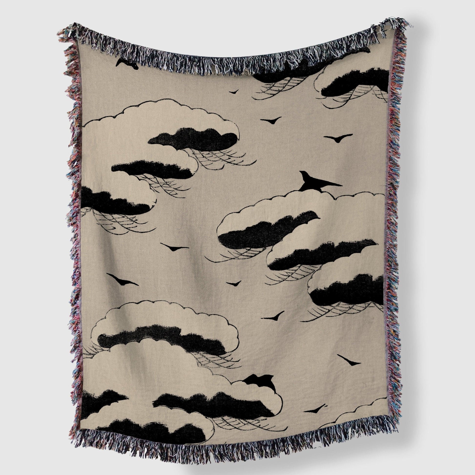 Birds And Clouds Vintage Woven Cotton Throw Blankets