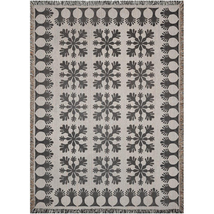 Black And White Boho Snowflake Quilt Pattern Woven Blankets