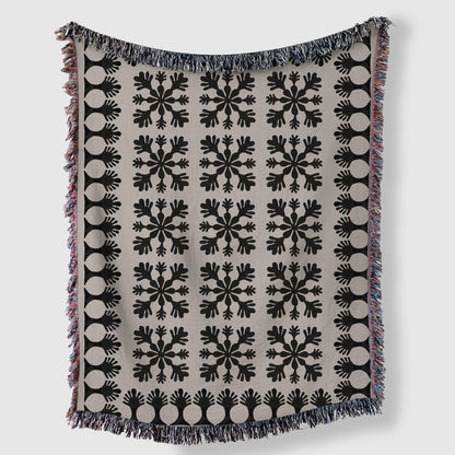 Black And White Boho Snowflake Quilt Pattern Woven Blankets