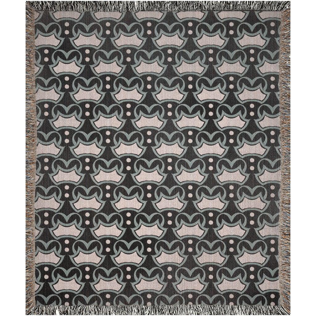 Black And Blue Art Deco 1920s Pattern Woven Cotton Throw Blankets