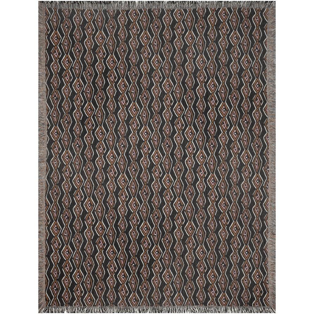 1970s Dark Geometric Pattern Woven Cotton Throw Blankets