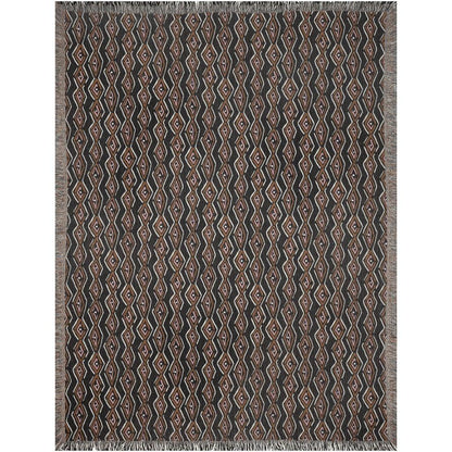 1970s Dark Geometric Pattern Woven Cotton Throw Blankets