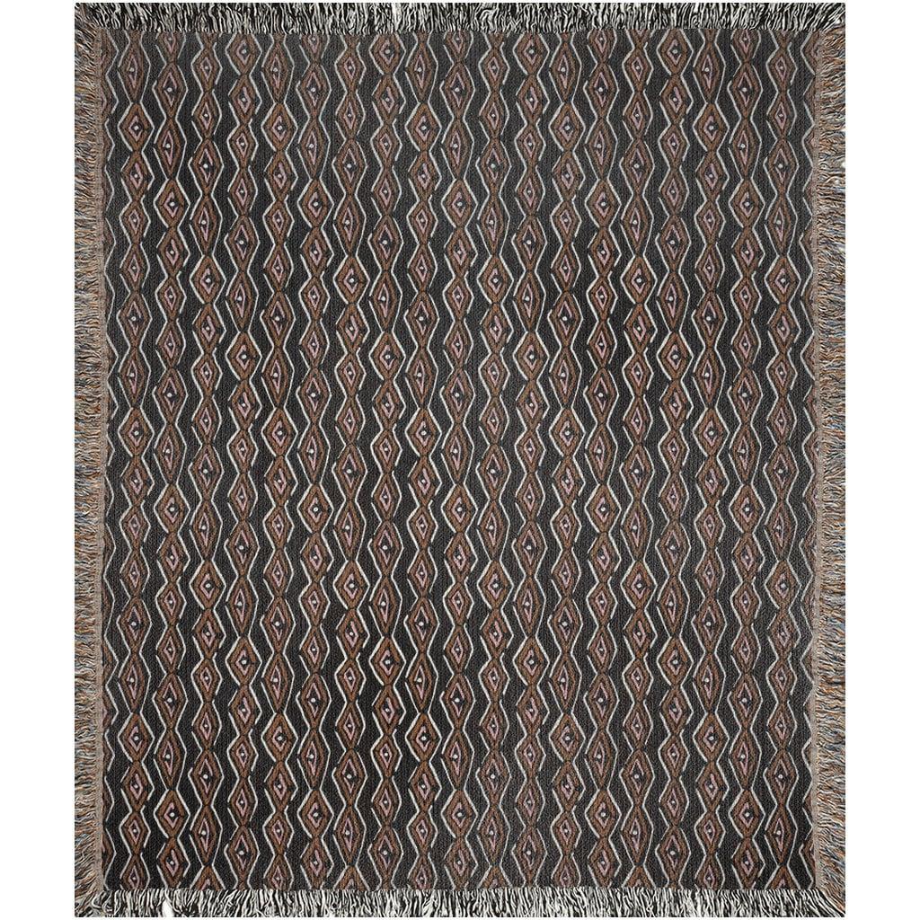 1970s Dark Geometric Pattern Woven Cotton Throw Blankets