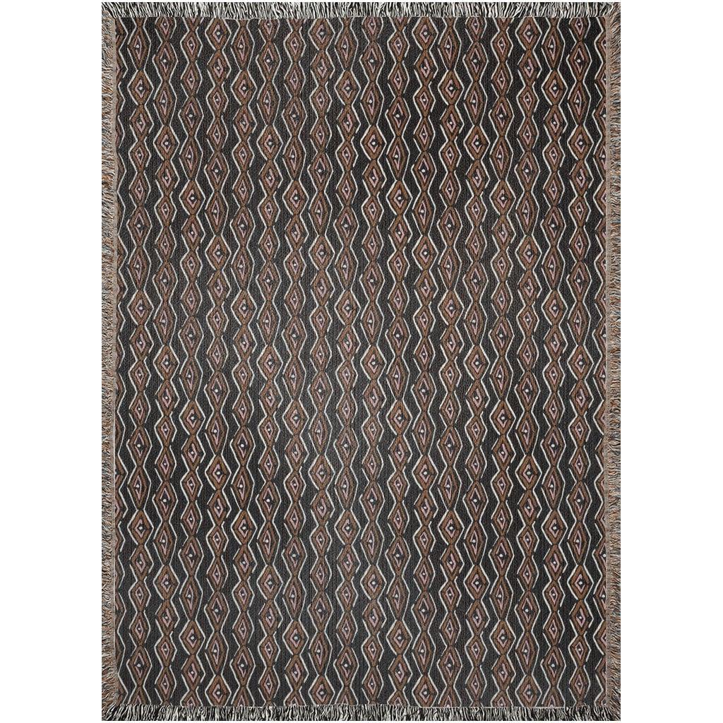 1970s Dark Geometric Pattern Woven Cotton Throw Blankets