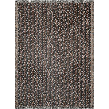 1970s Dark Geometric Pattern Woven Cotton Throw Blankets