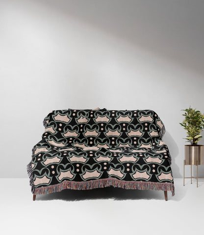 Black And Blue Art Deco 1920s Pattern Woven Cotton Throw Blankets