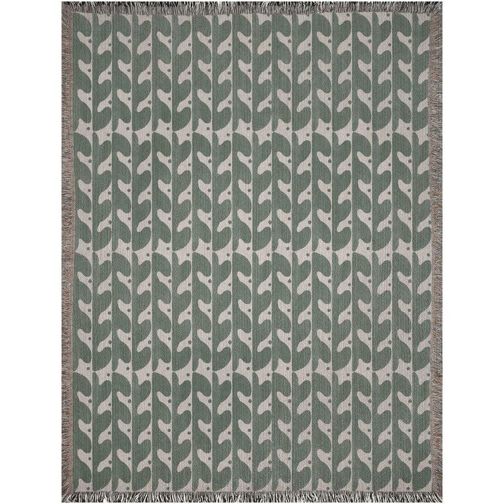 Bohemian Beige And Green Waves Woven Cotton Throw Blankets