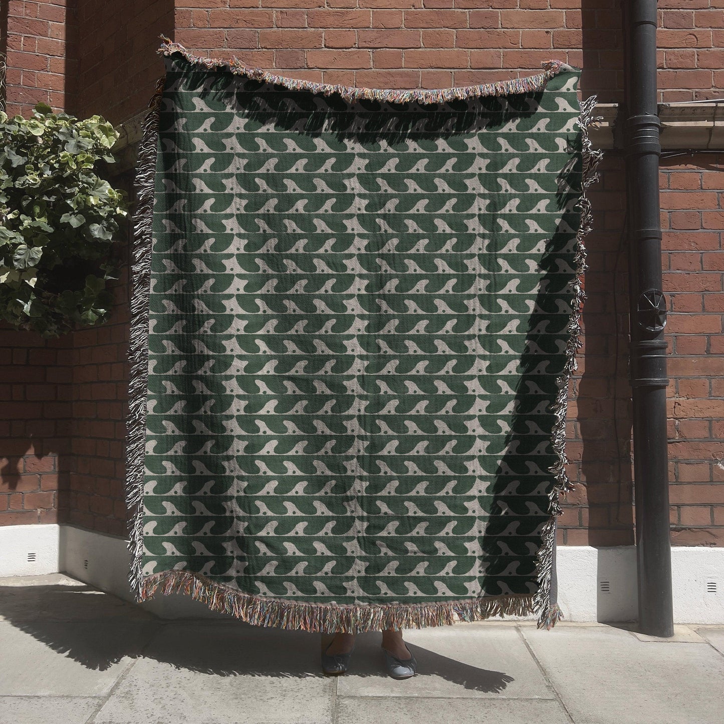 Bohemian Beige And Green Waves Woven Cotton Throw Blankets