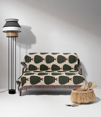 Art Deco Pineapple Fruit Print Woven Cotton Blankets