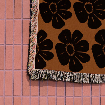 Brown And Black Matisse Flower Woven Cotton Blankets