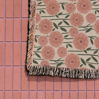 Pink Scandi Nordic Modern Floral Woven Blankets