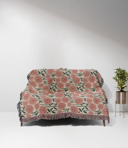 Pink Scandi Nordic Modern Floral Woven Blankets