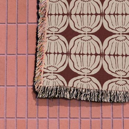 Maroon And Beige Matisse Flower Woven Cotton Blankets