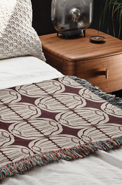 Maroon And Beige Matisse Flower Woven Cotton Blankets