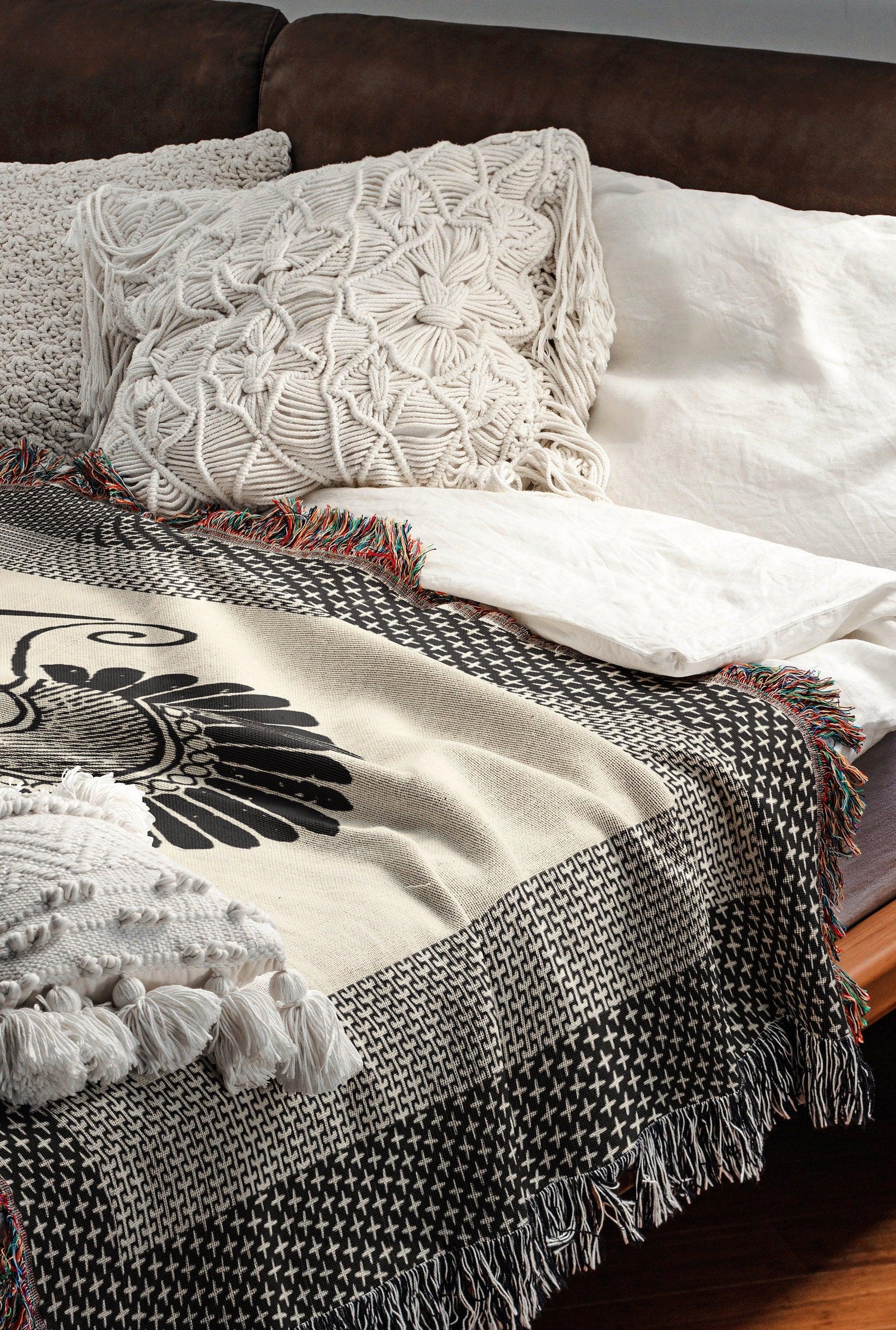 Ancient Greek Black And Beige Woven Blankets