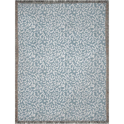Baby Blue And White Modern Floral Woven Cotton Throw Blankets