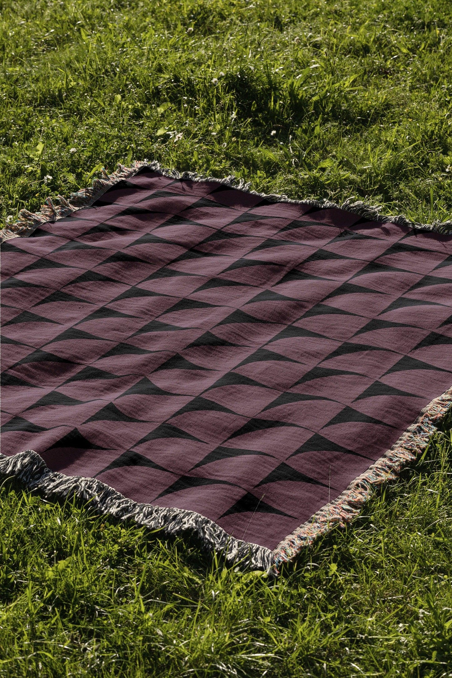 Purple And Black Abstract Mid Century Modern Woven Cotton Throw Blankets