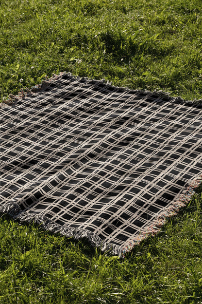 Black And Beige Plaid Woven Cotton Throw Blankets