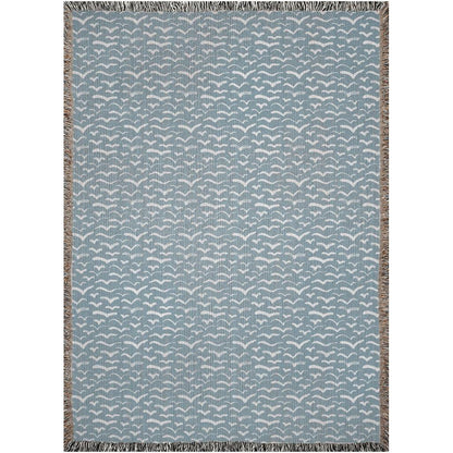 Baby Blue White Birds Modern Woven Cotton Throw Blankets