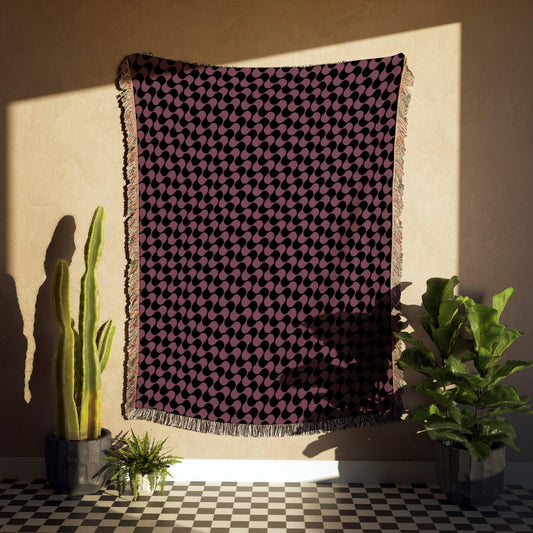 Purple And Black Wavy Groovy Hippie Woven Cotton Throw Blankets