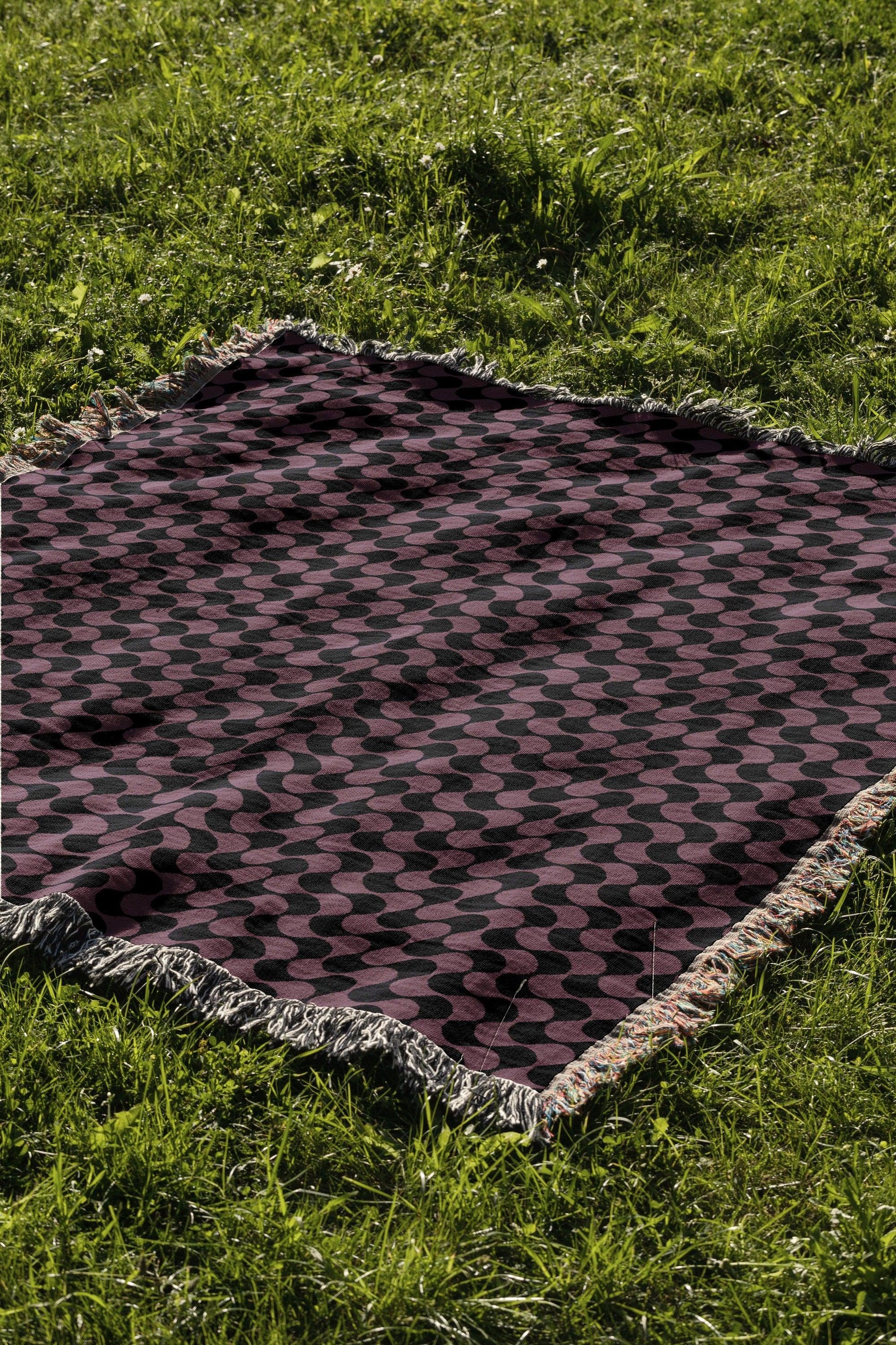 Purple And Black Wavy Groovy Hippie Woven Cotton Throw Blankets