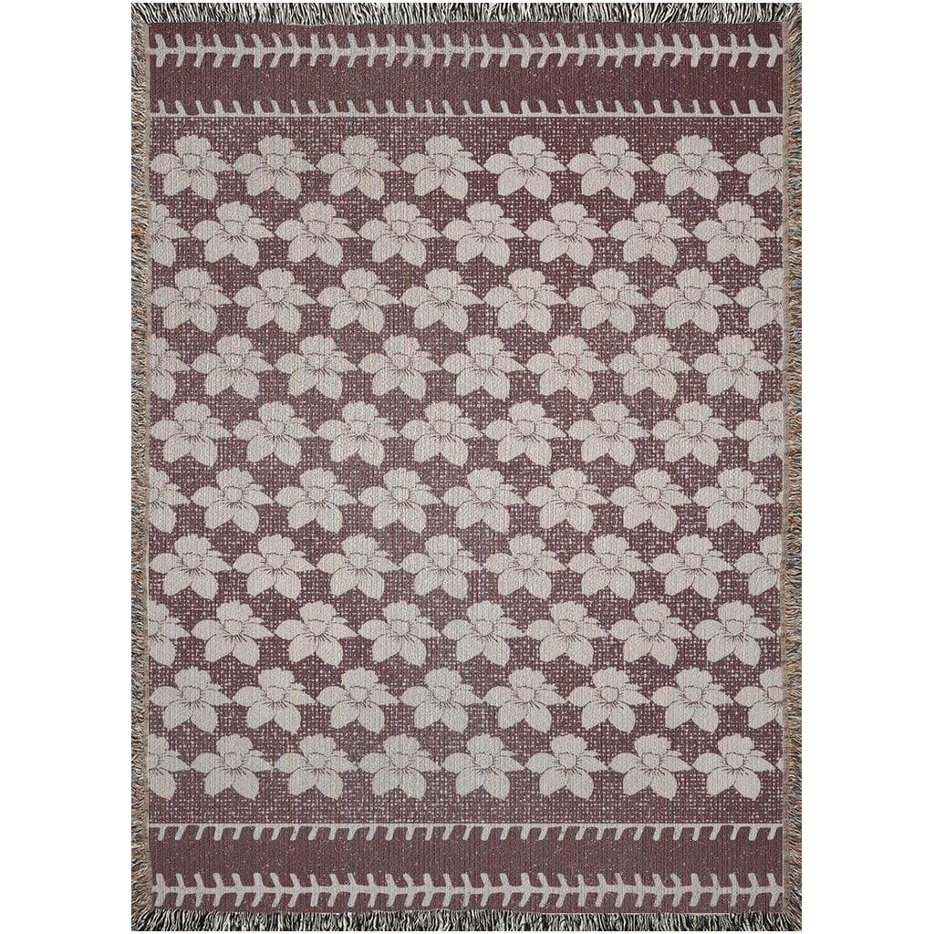 Maroon And Beige Floral Striped Bohemian Woven Cotton Throw Blankets