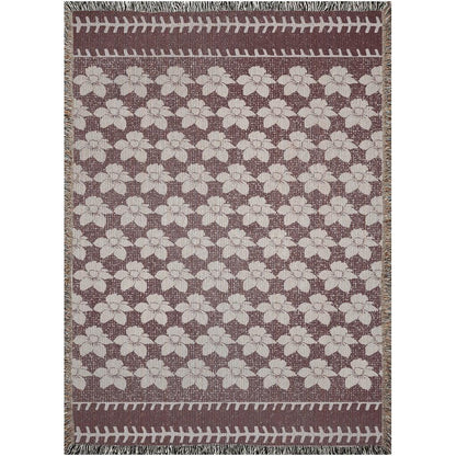 Maroon And Beige Floral Striped Bohemian Woven Cotton Throw Blankets