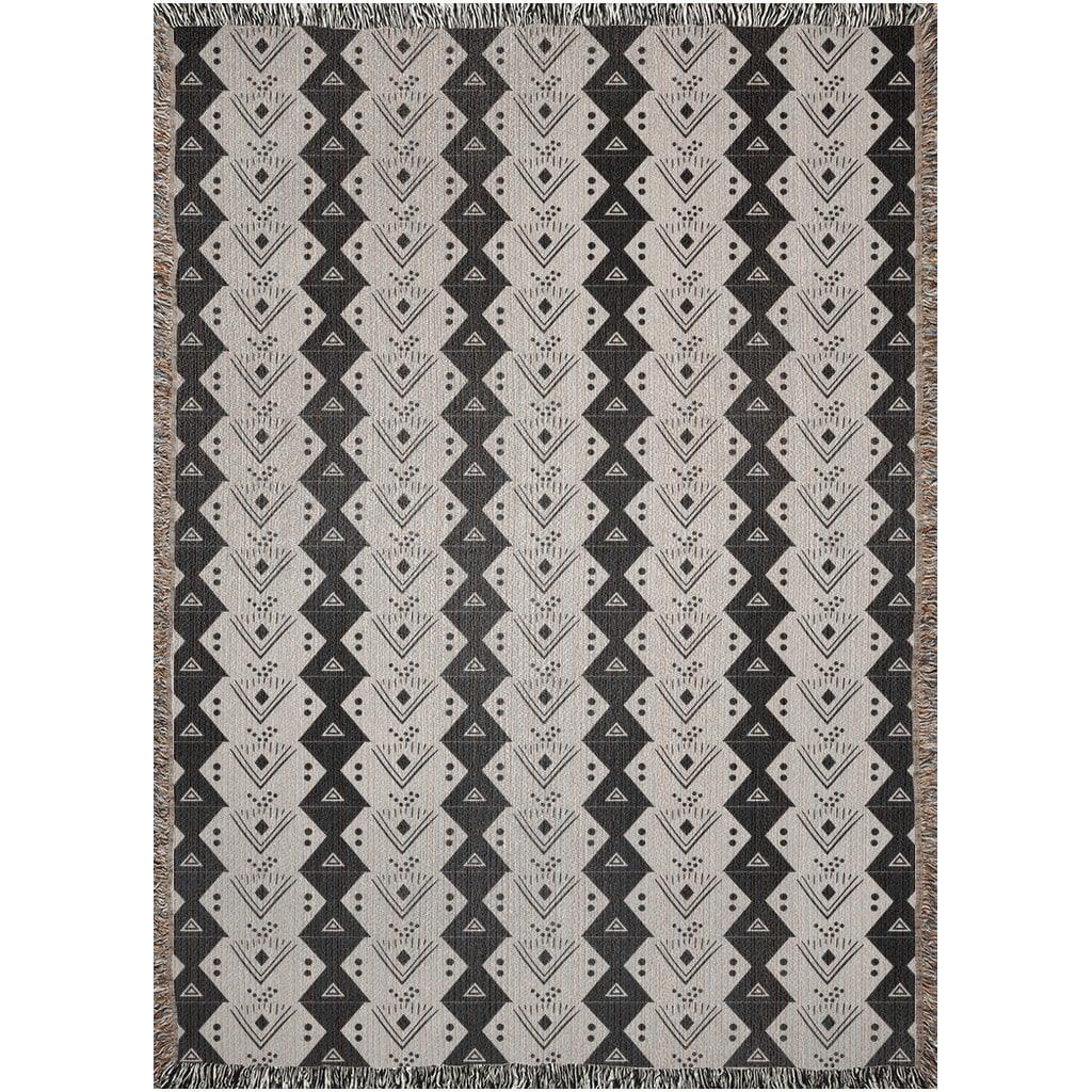 Black And Beige Geometric Boho Pattern Woven Cotton Throw Blankets