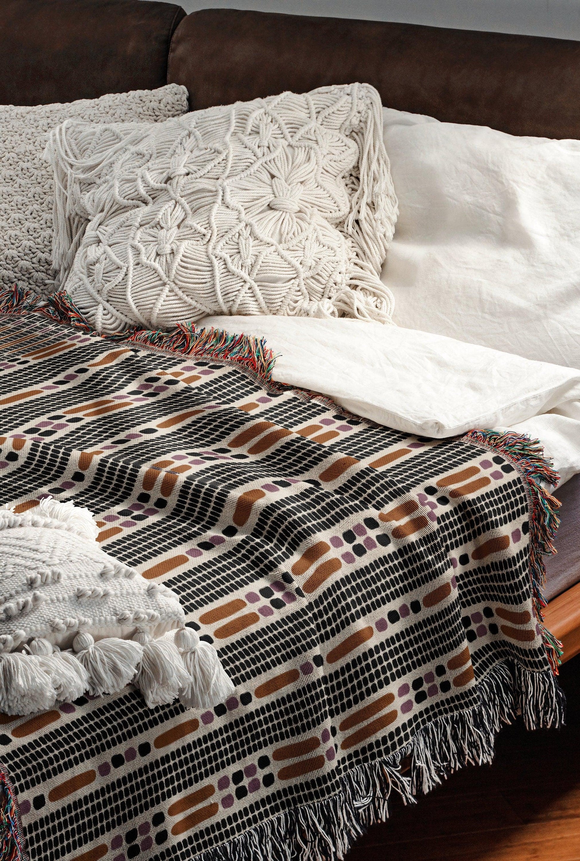 Bohemian Dotted Stripes Woven Cotton Throw Blankets