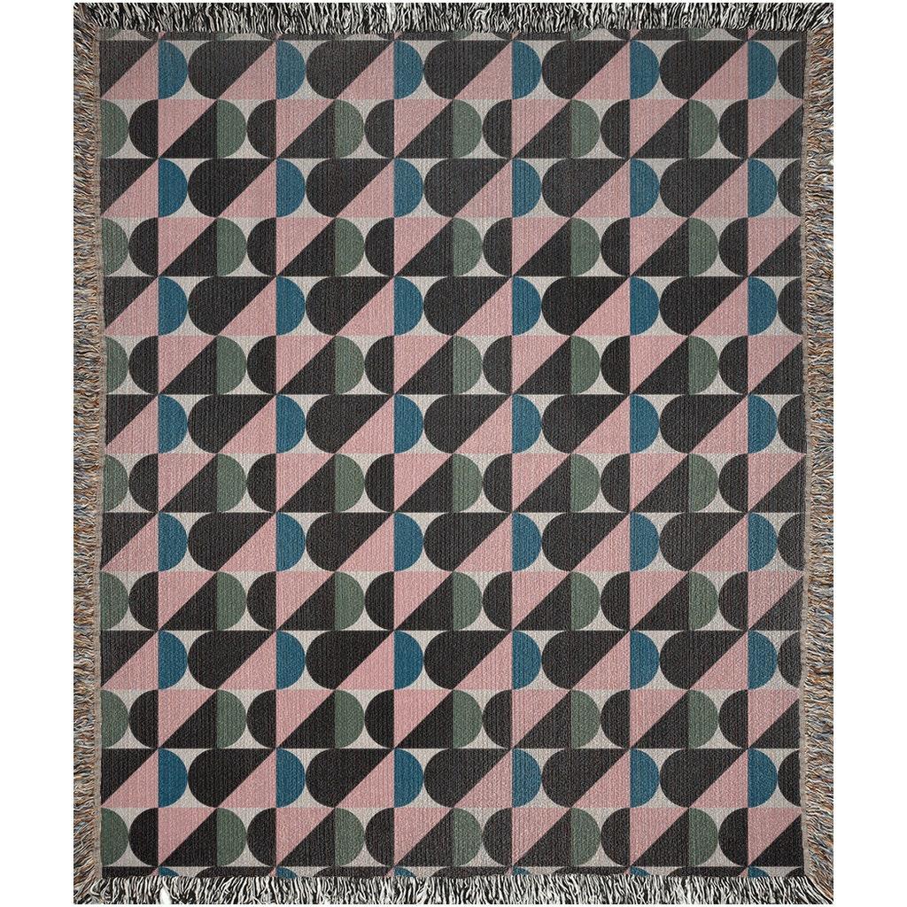 Blue Pink Green Bauhaus Geometric Pattern Woven Blankets