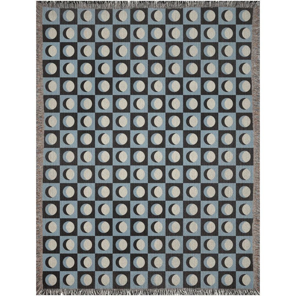 Black Blue Checker Moon Woven Cotton Throw Blankets