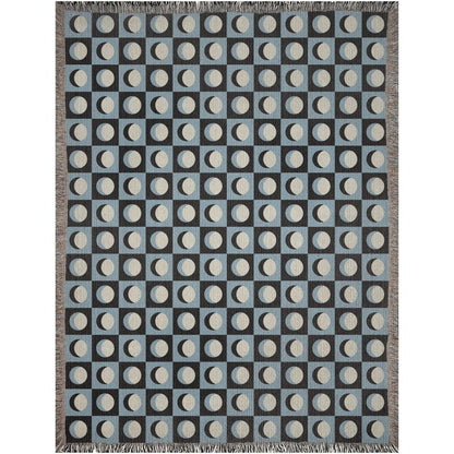 Black Blue Checker Moon Woven Cotton Throw Blankets