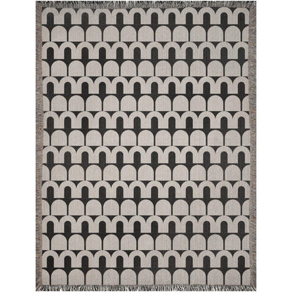 Beige And Black Arches Mid Century Modern Woven Cotton Throw Blankets