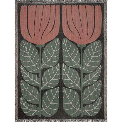 Terra Cotta And Green Matisse Flower Woven Cotton Throw Blankets