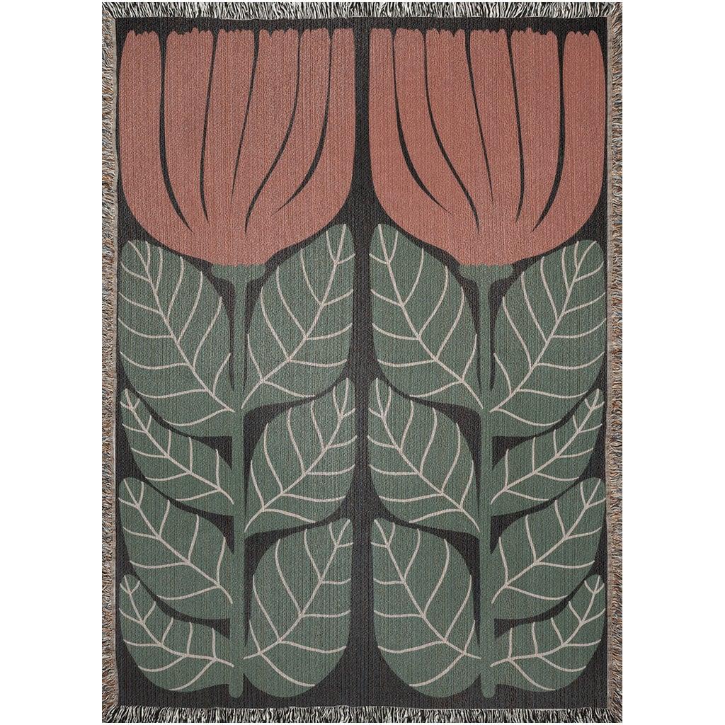 Terra Cotta And Green Matisse Flower Woven Cotton Throw Blankets