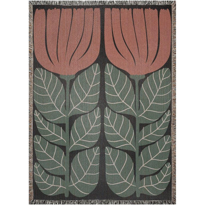Terra Cotta And Green Matisse Flower Woven Cotton Throw Blankets